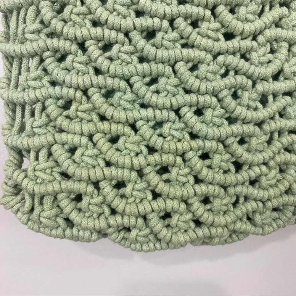 Sigrid Olsen Sage Green Woven Handbag with Wooden Handles Cottage Core Boho